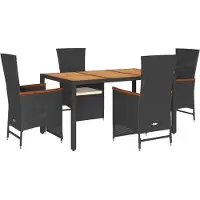 vidaXL Ensemble de jardin 5 pièces avec coussins Noir Poly Rattan