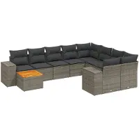 vidaXL Ensemble de salon de jardin 11 pièces avec coussins Gris Poly rotin