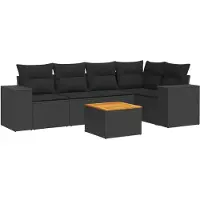 vidaXL Ensemble de salon de jardin 6 pièces avec coussins noir poly rotin