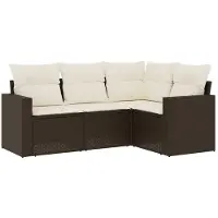 vidaXL Ensemble de salon de jardin 4 pièces avec coussins Marron Poly Rattan