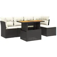 vidaXL Ensemble de salon de jardin 6 pièces avec coussins noir poly rotin