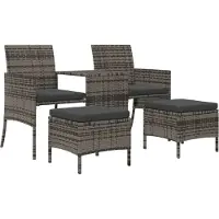 vidaXL Canapé de jardin 2 places avec table et tabourets Gris Poly rotin