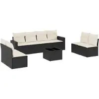 vidaXL Ensemble de salon de jardin 9 pièces avec coussins noir poly rotin