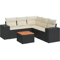 vidaXL Ensemble de salon de jardin 6 pièces avec coussins noir poly rotin
