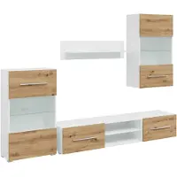 vidaXL Meuble-paroi 5 pièces avec éclairage LED Chêne Artisan Matériau dérivé du bois