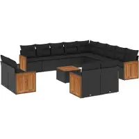 vidaXL Ensemble de salon de jardin 14 pièces avec coussins noir Poly rotin