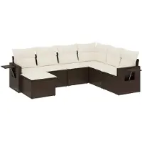 vidaXL Ensemble de salon de jardin 7 pièces avec coussins Marron Poly rotin