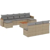 vidaXL Ensemble de salon de jardin 11 pièces avec coussins Beige Poly Rattan