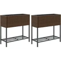 vidaXL Parterre surélevé avec étagère 2 pcs. Marron 70x28x70 cm Poly rotin