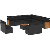 vidaXL Ensemble de salon de jardin 14 pièces avec coussins noir Poly rotin