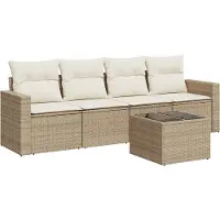 vidaXL Ensemble de salon de jardin 5 pièces avec coussins Beige Poly Rattan