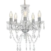 vidaXL Lustre avec perles de cristal argenté rond 5 x E14