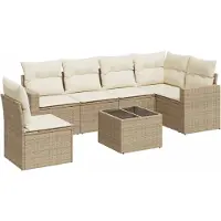 vidaXL Ensemble de salon de jardin 7 pièces avec coussins Beige Poly Rattan