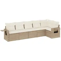 vidaXL Ensemble de salon de jardin 6 pièces avec coussins Beige Poly Rattan