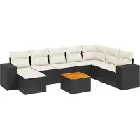 vidaXL Ensemble de salon de jardin 9 pièces avec coussins noir poly rotin