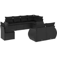 vidaXL Ensemble de jardin canapé 8 pièces avec coussins noir poly rotin