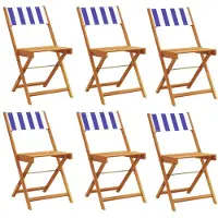 vidaXL Chaises de jardin 6 pcs. Pliable Bleu et Blanc Tissu et bois massif