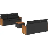 vidaXL Ensemble de salon de jardin 7 pièces avec coussins noir poly rotin