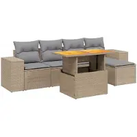 vidaXL Ensemble de salon de jardin 6 pièces avec coussins Beige Poly Rattan
