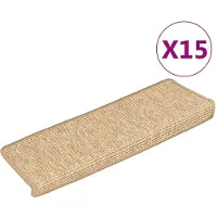 vidaXL Tapis d'escalier 15 pièces 65 x 21 x 4 cm Marron clair Bord rectangulaire
