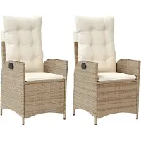 vidaXL Fauteuil de jardin avec coussin 2 pcs. Réglable Beige Poly Rattan
