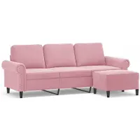 vidaXL Canapé 3 places avec pouf rose 180 cm velours