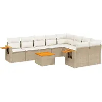 vidaXL Ensemble de salon de jardin 10 pièces avec coussins Beige Poly Rattan