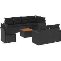 vidaXL Ensemble de salon de jardin 9 pièces avec coussins noir poly rotin