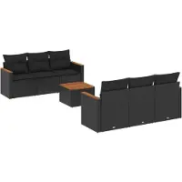 vidaXL Ensemble de salon de jardin 7 pièces avec coussins noir poly rotin