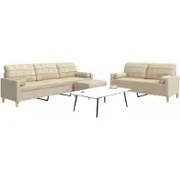 vidaXL Ensemble de canapé 3 pièces avec pouf & coussin décoratif Tissu Crème