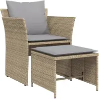 vidaXL Chaise de jardin avec tabouret de pied Beige Poly Rattan