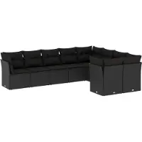 vidaXL Ensemble de salon de jardin 9 pièces avec coussins noir poly rotin