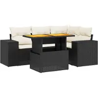 vidaXL Ensemble de salon de jardin 5 pièces avec coussins noir poly rotin