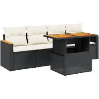 vidaXL Ensemble de salon de jardin 5 pièces avec coussins noir poly rotin