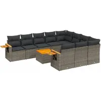 vidaXL Ensemble de salon de jardin 11 pièces avec coussins Gris Poly rotin