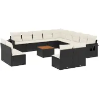 vidaXL Ensemble de salon de jardin 14 pièces avec coussins noir Poly rotin