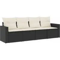 vidaXL Ensemble de salon de jardin 4 pièces avec coussins noir poly rotin