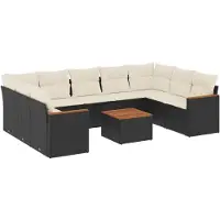 vidaXL Ensemble de 10 canapés de jardin avec coussins noir poly rotin