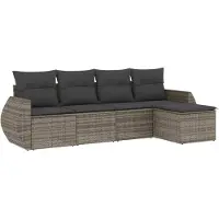 vidaXL Ensemble de salon de jardin 5 pièces avec coussins Gris Poly rotin