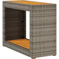 vidaXL Table d'appoint de jardin avec plateau en bois Gris Poly Rattan