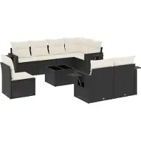 vidaXL Ensemble de salon de jardin 9 pièces avec coussins noir poly rotin