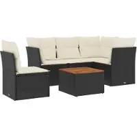 vidaXL Ensemble de salon de jardin 6 pièces avec coussins noir poly rotin