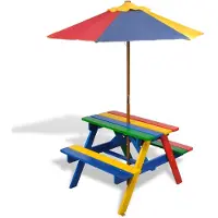 vidaXL Table de pique-nique pour enfants avec bancs & parasol Bois multicolore