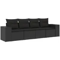 vidaXL Ensemble de salon de jardin 4 pièces avec coussins noir poly rotin