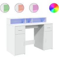 vidaXL Bureau LED blanc 120x55x91 cm bois composite