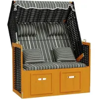 vidaXL Fauteuil de plage avec coussins en rotin synthétique et bois massif, noir et gris