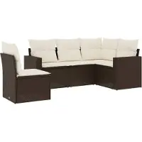 vidaXL Ensemble de salon de jardin 5 pièces avec coussins Marron Poly Rattan