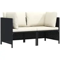 vidaXL Canapé de jardin 2 places avec coussins Noir Poly Rattan