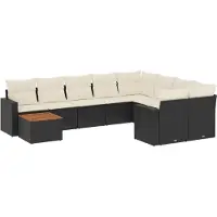 vidaXL Ensemble de 10 canapés de jardin avec coussins noir poly rotin
