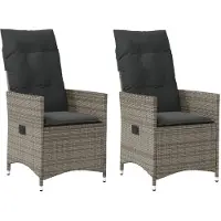 vidaXL Fauteuil de jardin avec coussin 2 pcs. Réglable Gris Poly Rattan